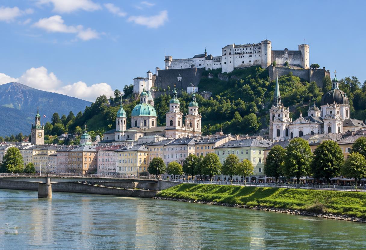 Salzburg z twierdzą Hohensalzburg nad rzeką Salzach